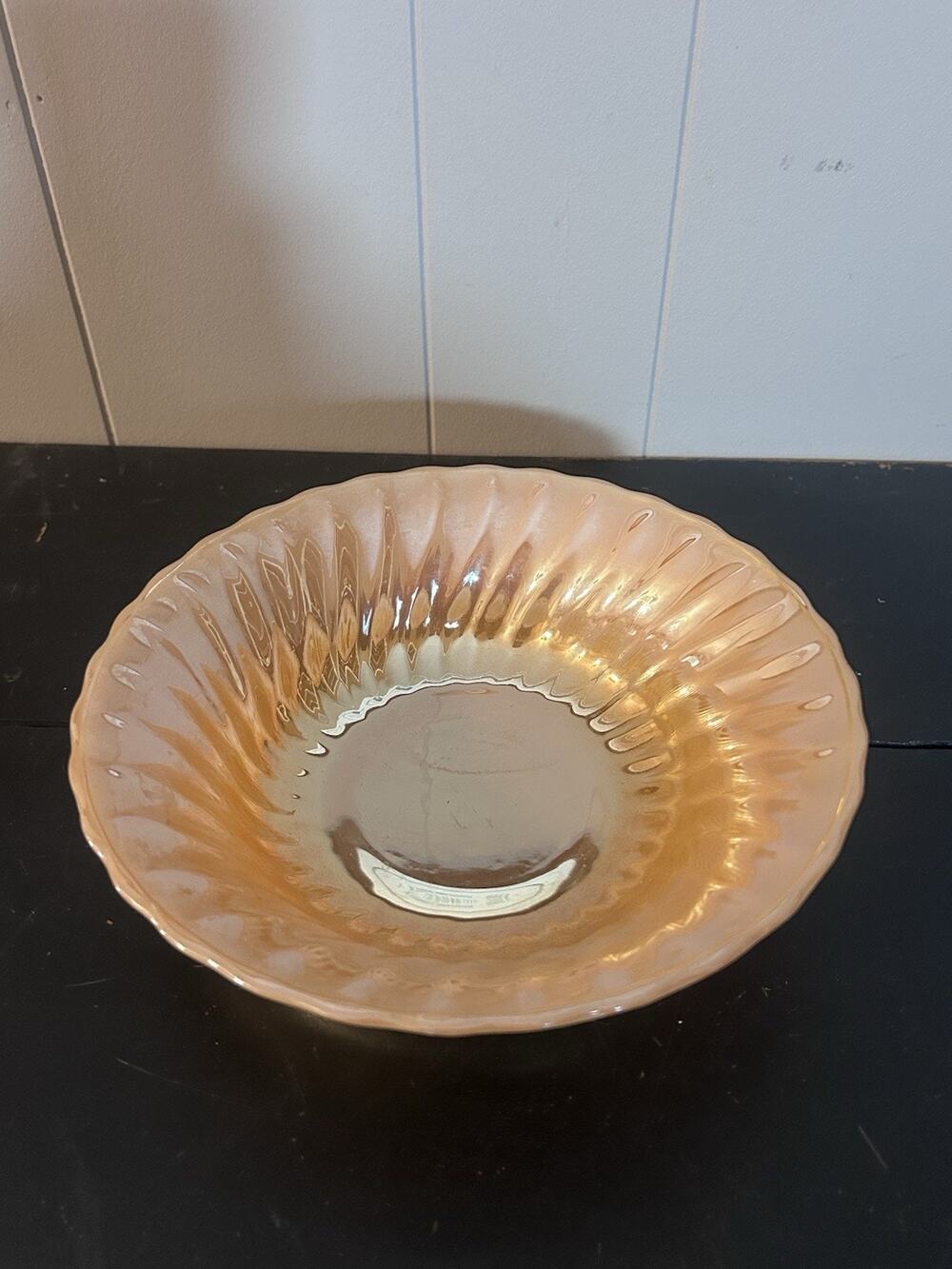 Vintage Anchor Hocking Fire-King Peach Lustre Shell Bowl 8.5” Iridescent Glass